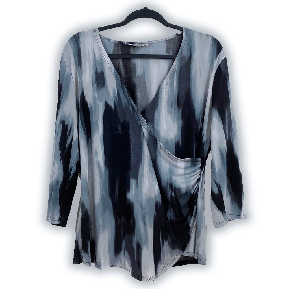 Jennifer Lopez Black Gray Painted Abstract Blouse XL